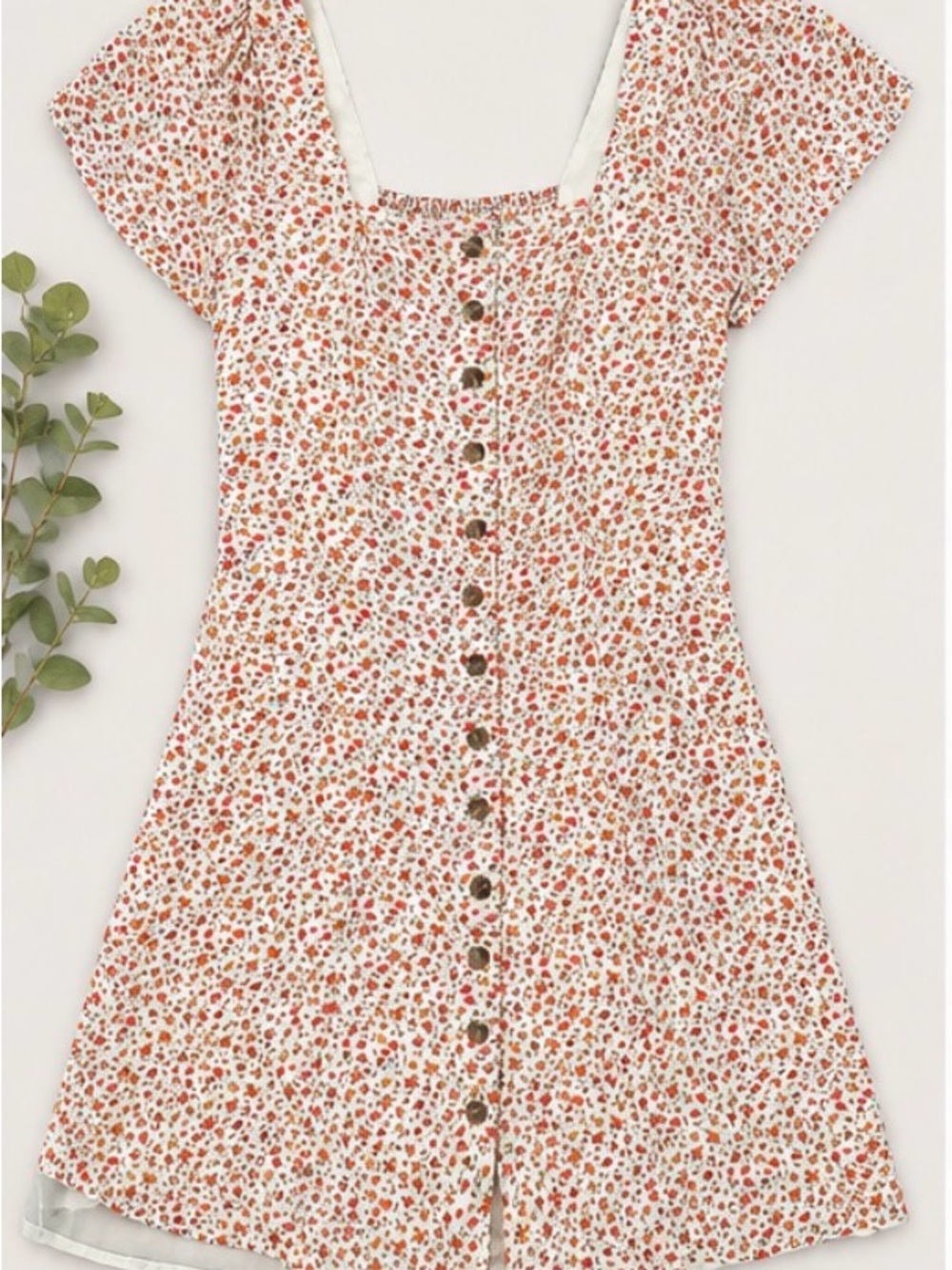 American Eagle Outfitters Cream Floral Button-Front Dress